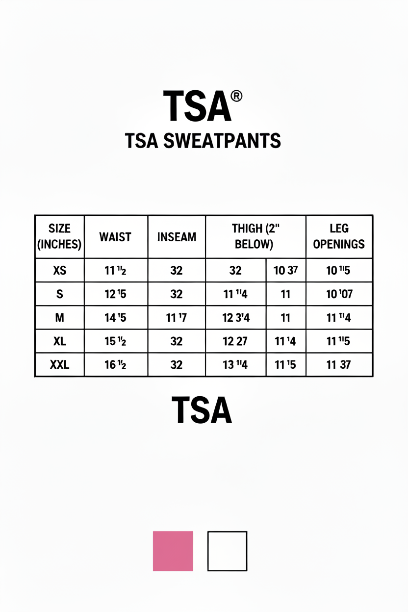 TSA Sweatpants Size Chart