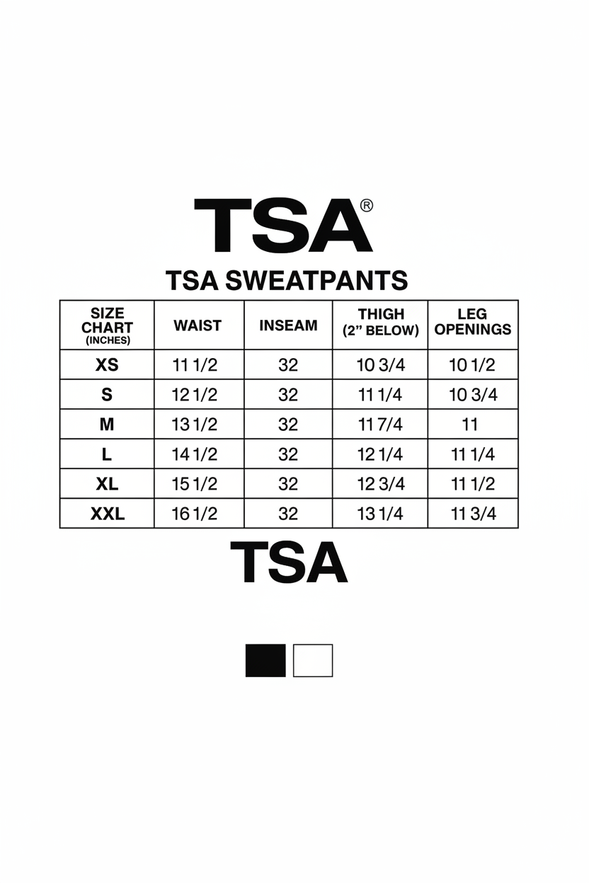 TSA Sweatpants Size Chart