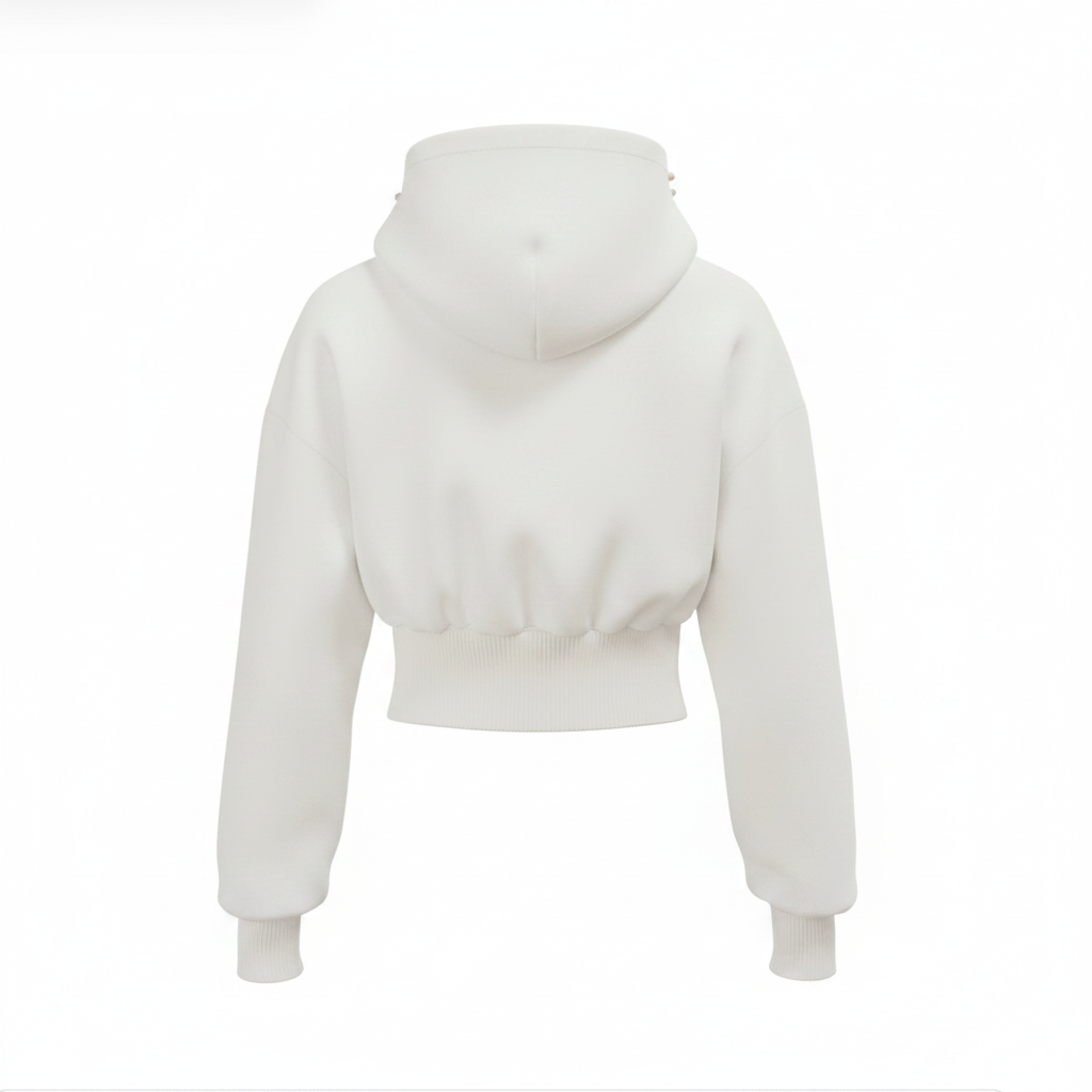 Back view of women's white zip-up hoodie - plain