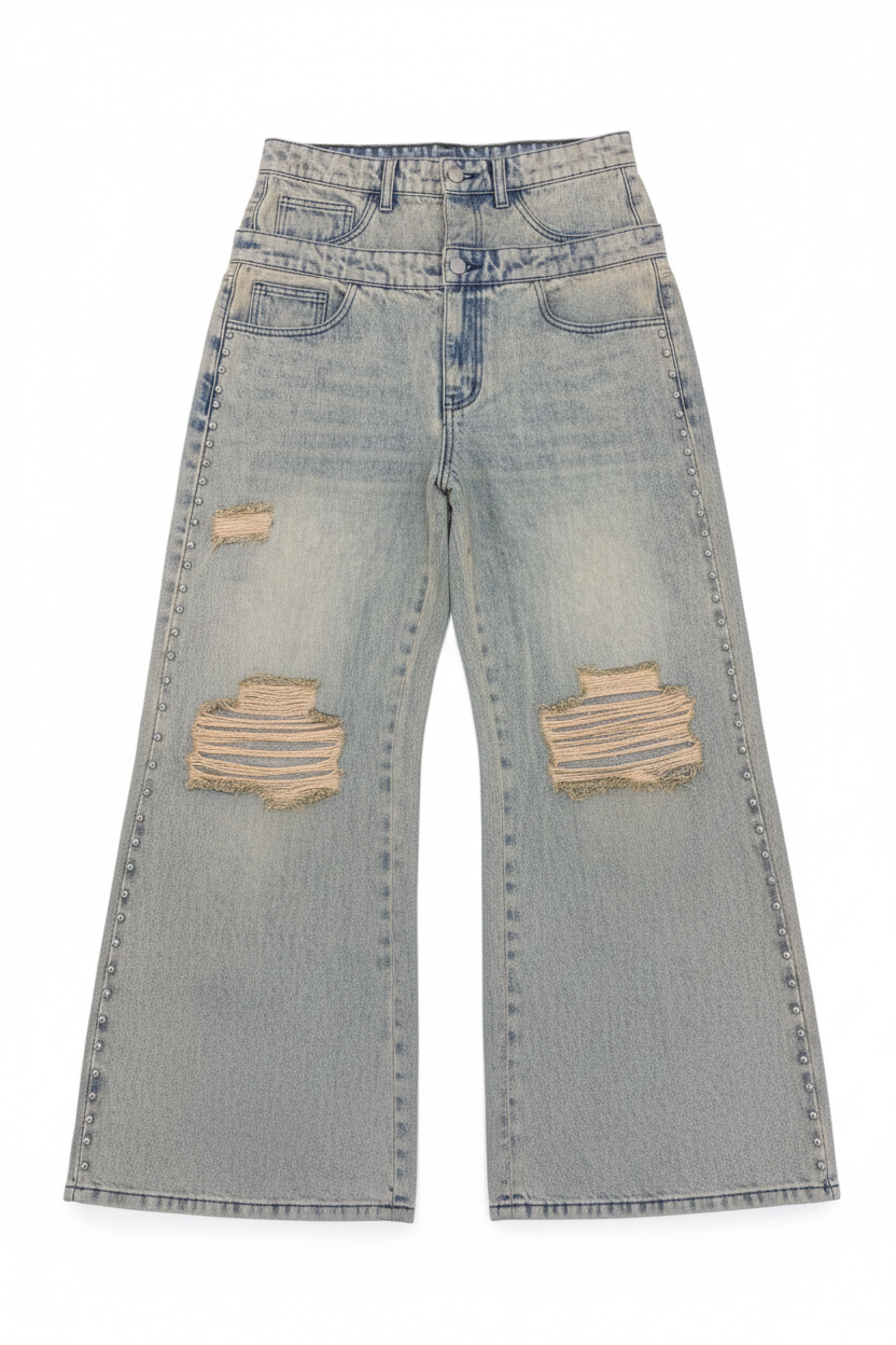 Studded Distressed Jeans Mockup