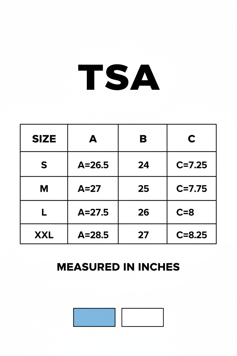 TSA Size Chart - Light Blue and White