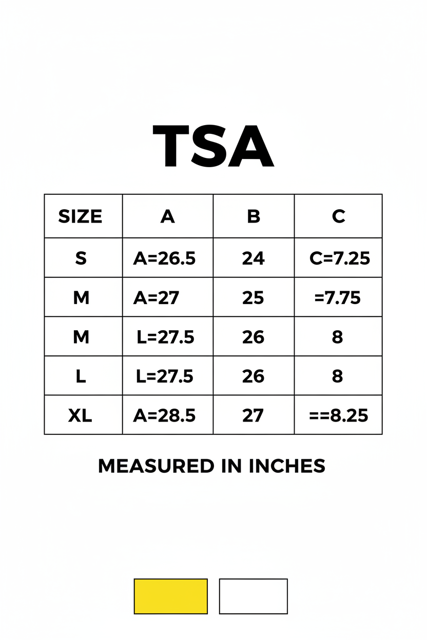TSA Size Chart - Yellow and White
