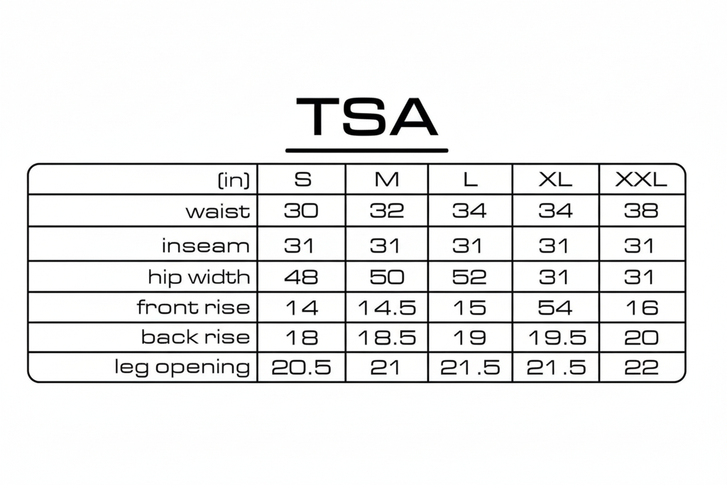 TSA size chart