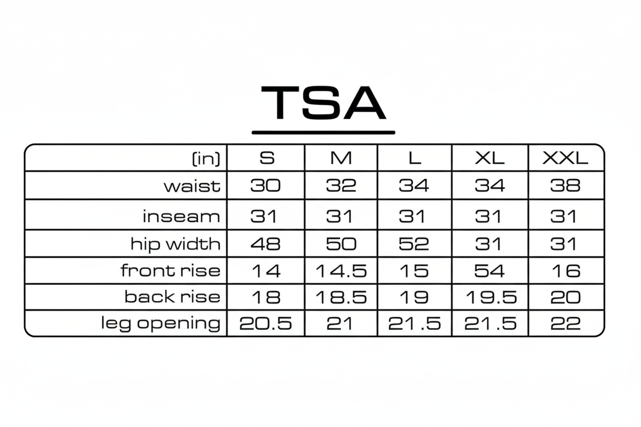 TSA size chart
